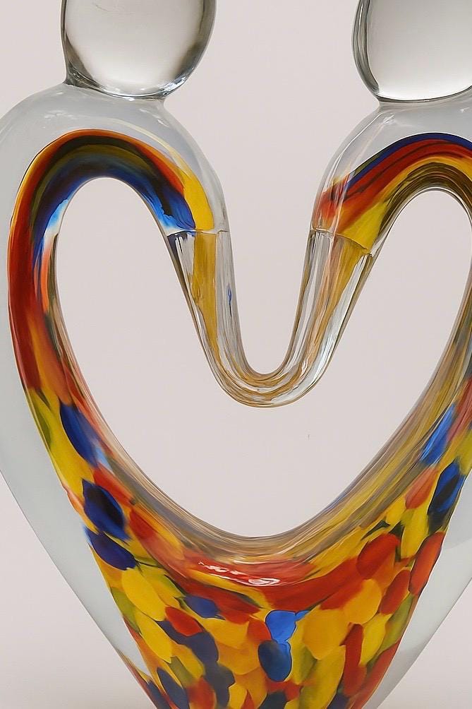 Iridescent Heart Lamp: Hand Blown Glass LED Sculpture, Romantic Home Decor