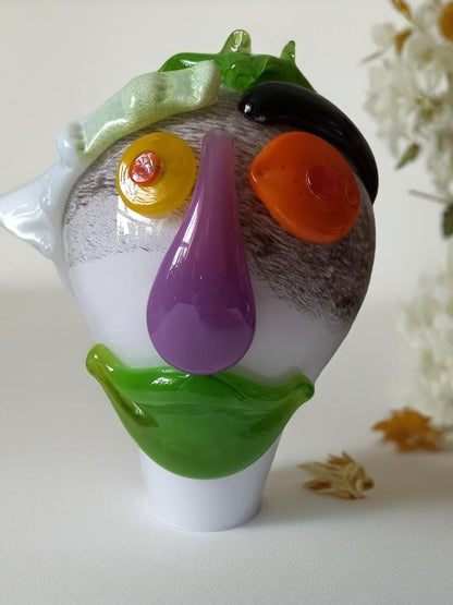 Handblown Glass Clown Lamp: Colorful Whimsical Art Night Light