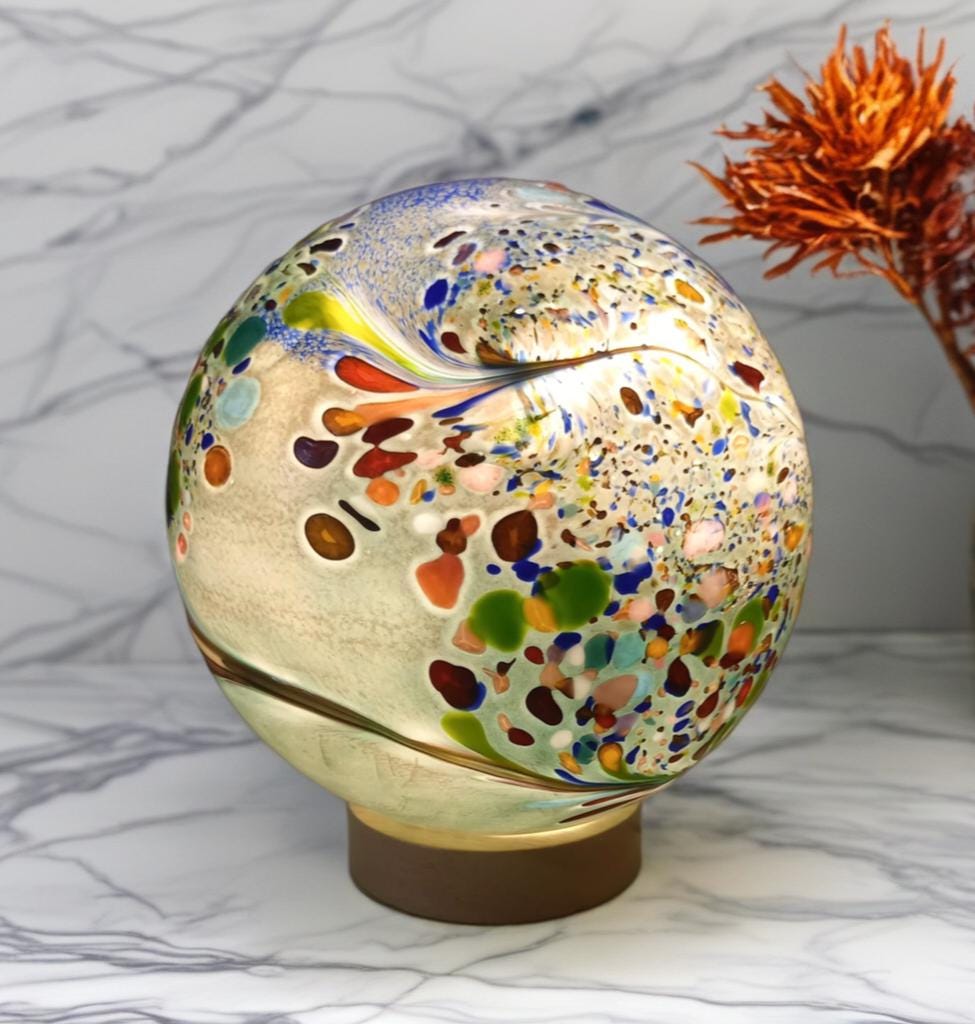 Handcrafted  Glass Sphere Lamp: Golden Amber Ambient Light