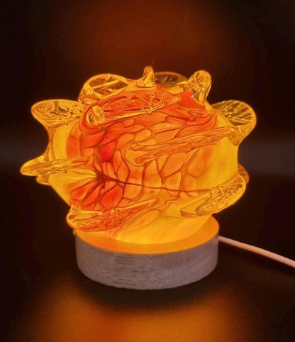 Iridescent Rose Glass Lamp: Hand-Blown LED Sculpture, USB Powered