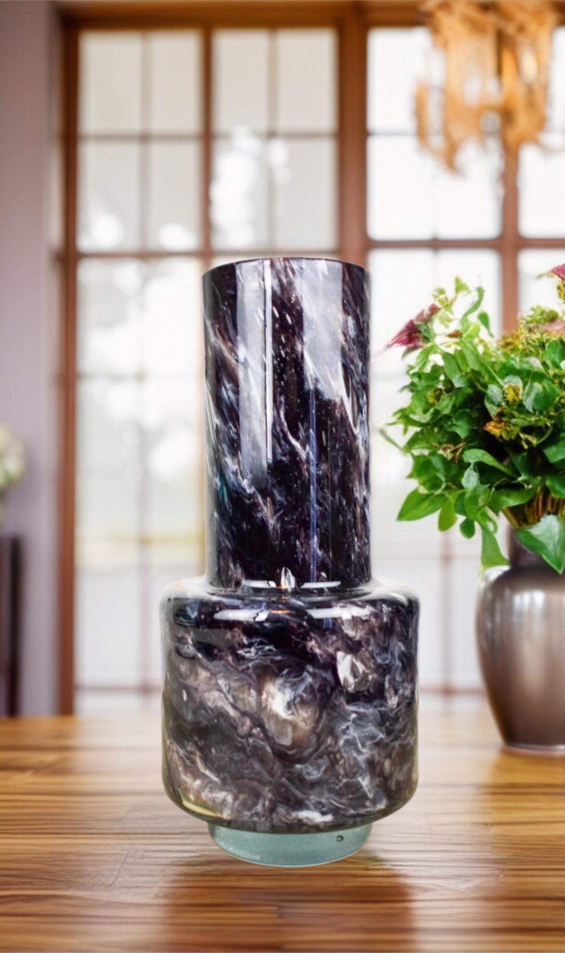 Handmade Mouth Blown Black Glass Vase - Elegant Home Decor (30cm)