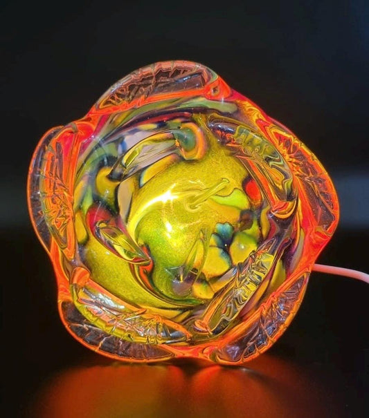 Iridescent Art Glass Rose Lamp: Hand-Blown LED Sculpture