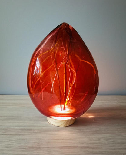 Hand Blown Iridescent Art Glass Lamp: LED Sculpture Light