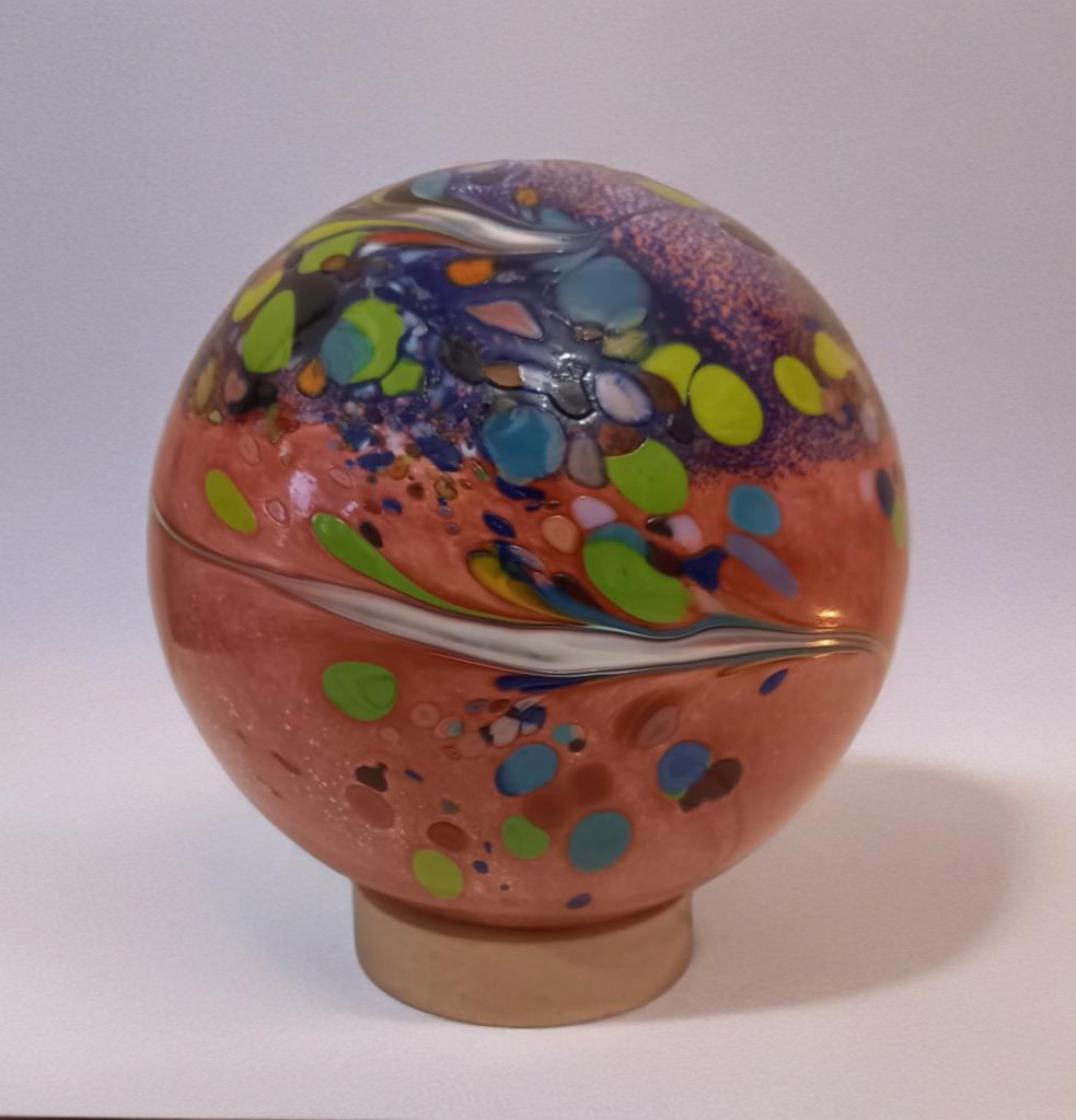 Handcrafted Swirl Glass Sphere Lamp: Golden Amber Ambient Light