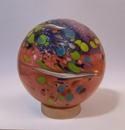 Handcrafted Swirl Glass Sphere Lamp: Golden Amber Ambient Light