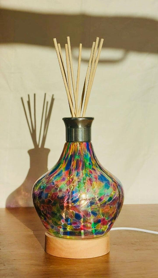 Rainbow Glass Diffuser Lamp: Iridescent Aroma Light, Handmade Home Decor