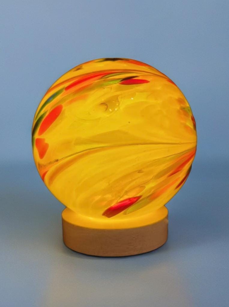 Handcrafted Yellow Glass Sphere Lamp: USB Powered LED Desk Light