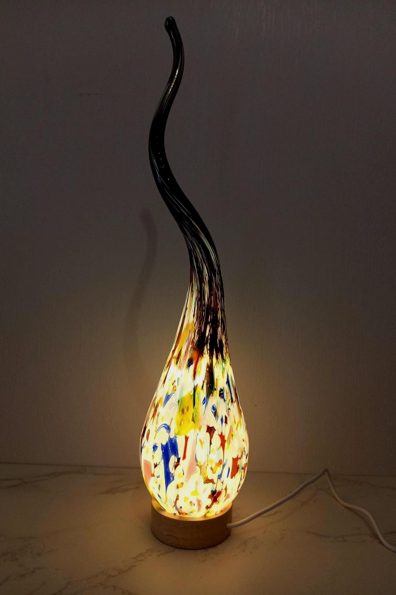 Hand Blown Glass Swirl Lamp: Colorful Ambient Light, Polish Art Glass