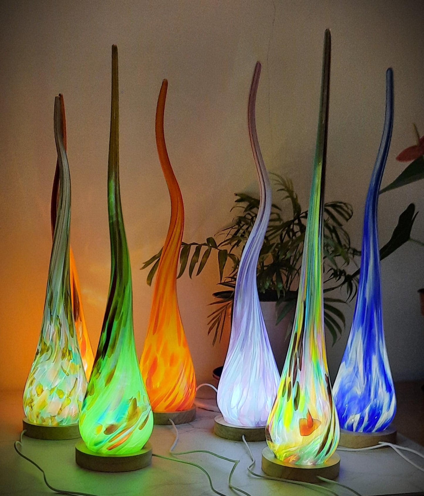 Red Glass Lamp, Elegant Gift, Ambient Lighting For Living Room, Bedroom