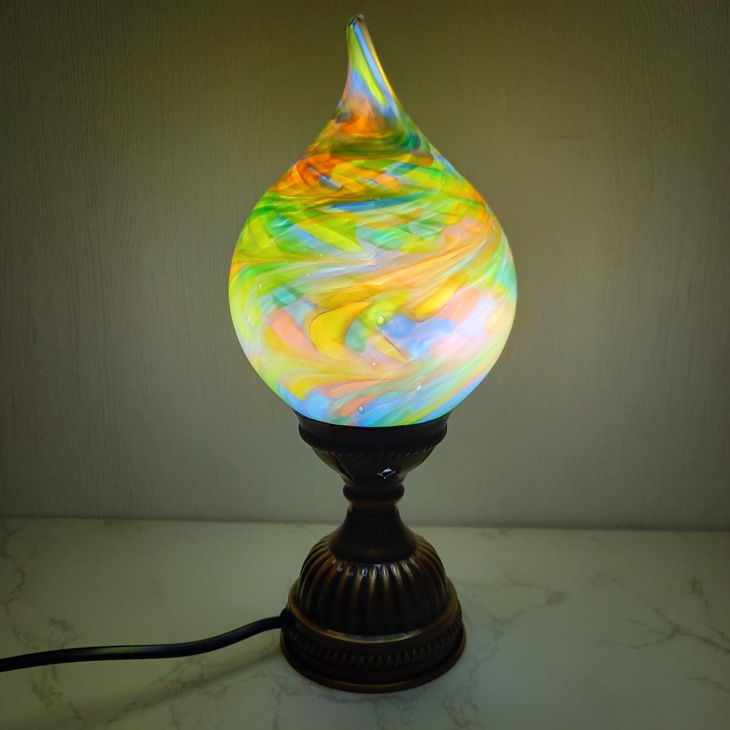 Mystique Flame Glass Lamp – Handcrafted Artisanal Teardrop Light for Elegant Home Decor