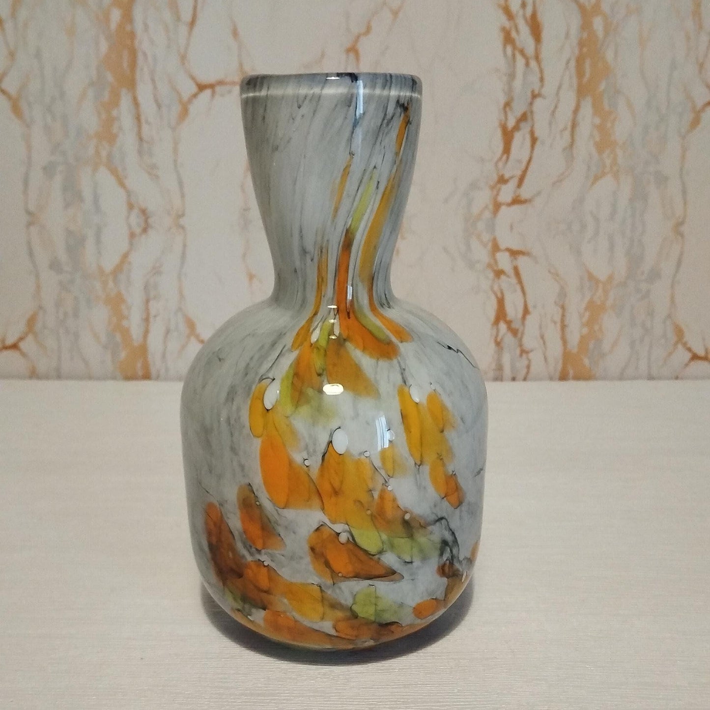 Handcrafted Glass Vase: Swirled Art Glass, Home Decor (170mm x 100mm)