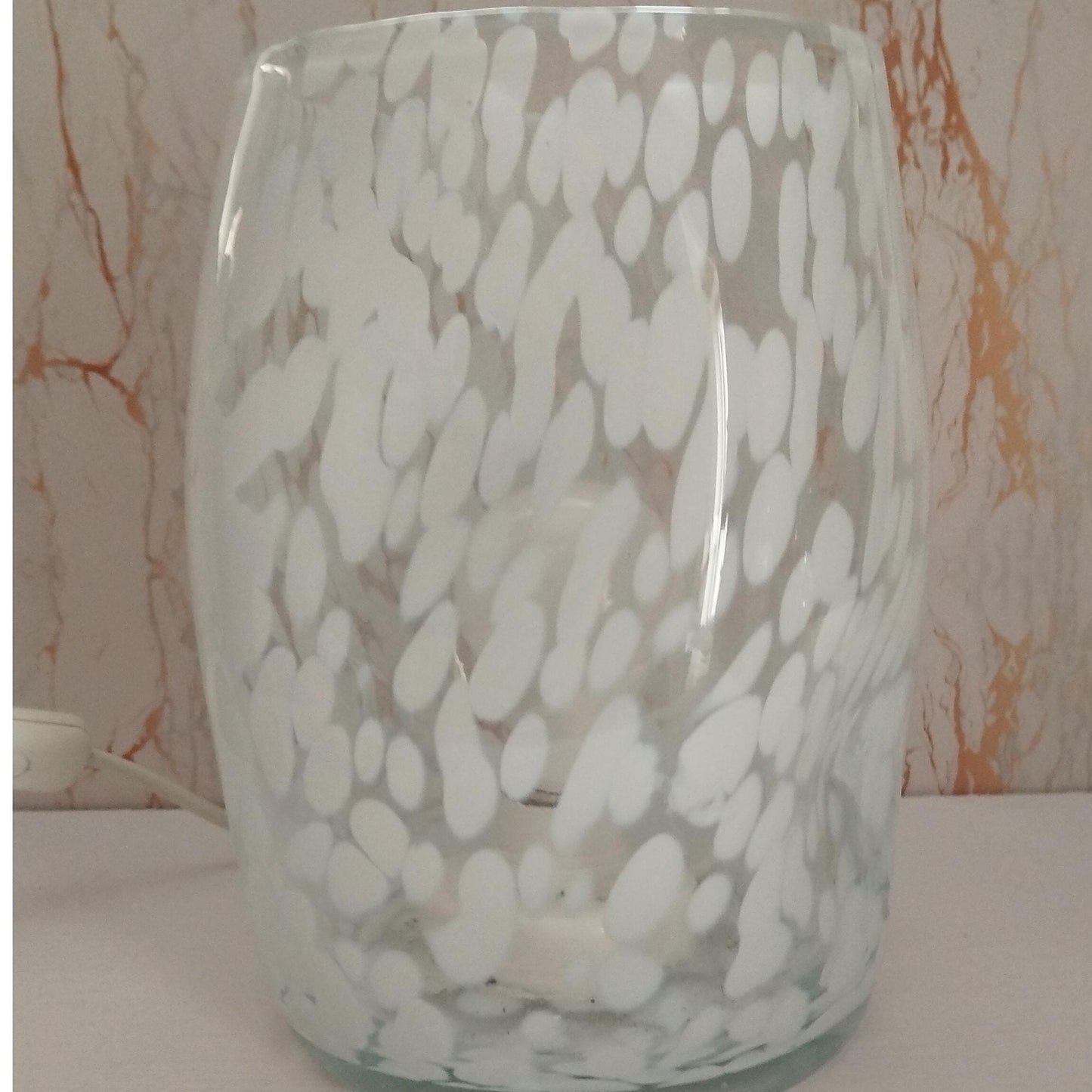 Handcrafted Glass Table Lamp - Unique Artisan Design with White Frosted Detailing, Ambient Lighting