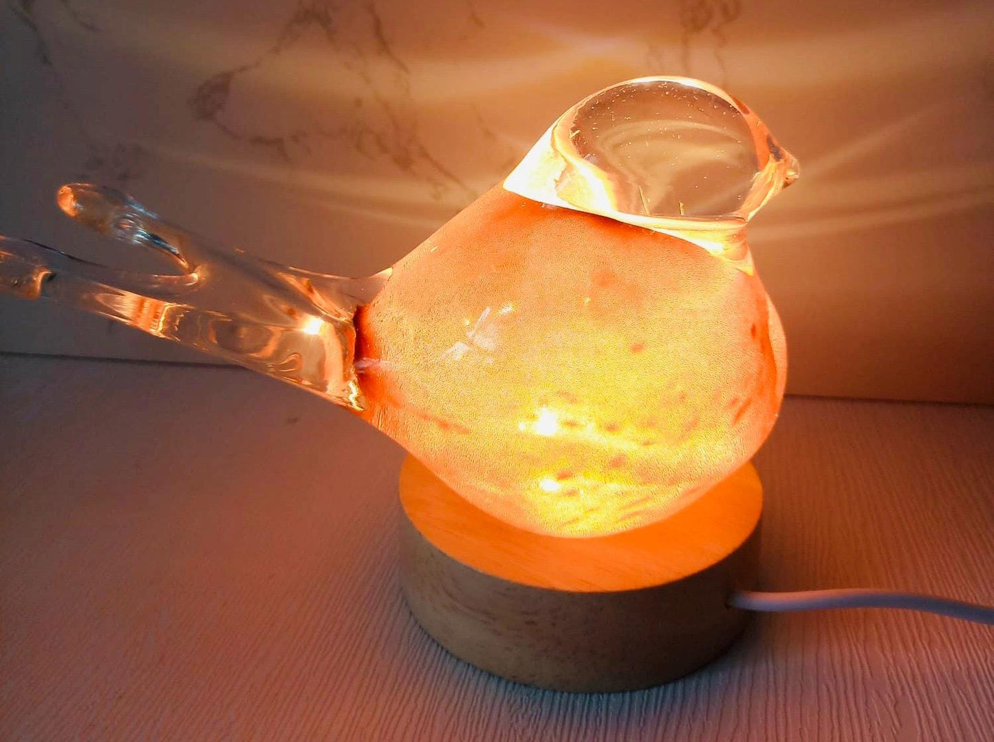 Iridescent Bird Glass Lamp: Handmade LED Table Light