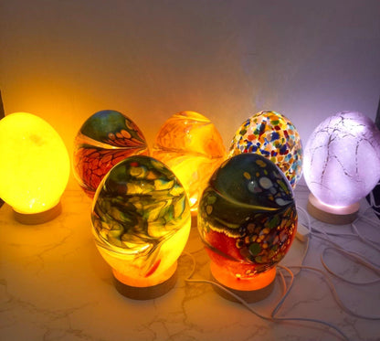 Hand Blown Glass Egg Lamp: Art Deco Tabletop Night Light