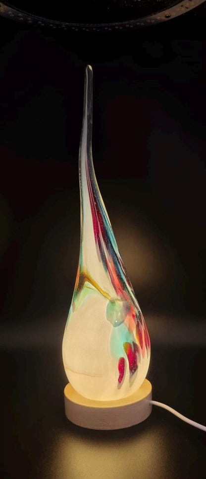 Hand Blown Glass Flame Lamp: LED Ambient Light, Unique Art Decor
