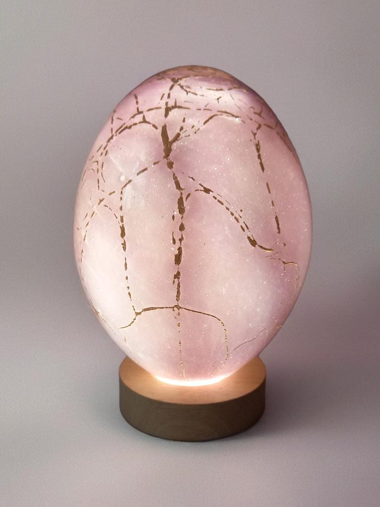Hand Blown Glass Egg Lamp: Art Deco Tabletop Night Light