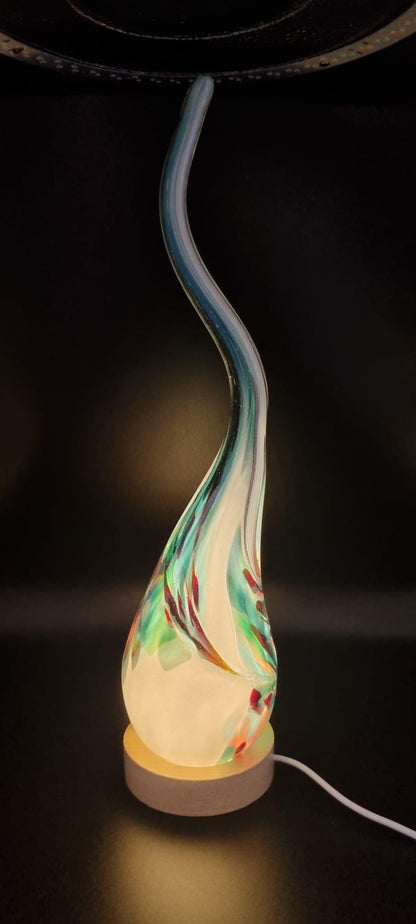 Hand Blown Glass Flame Lamp: LED Ambient Light, Unique Art Decor