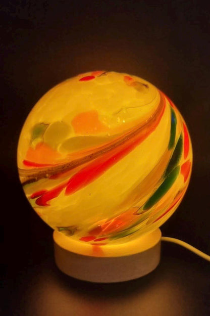 Handcrafted Yellow Glass Sphere Lamp: USB Powered LED Desk Light