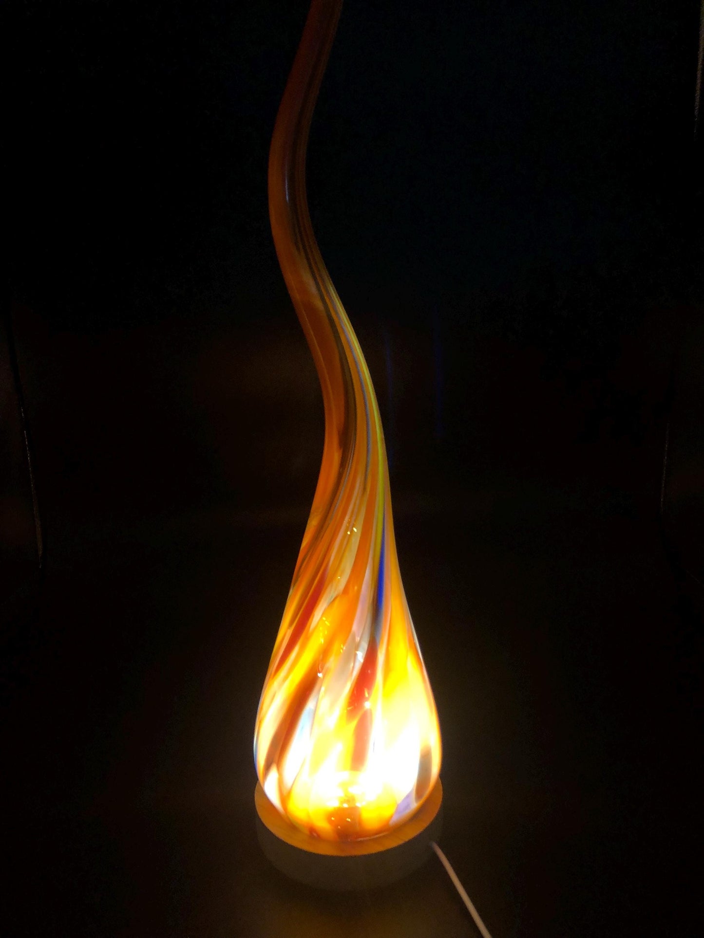Hand Blown Red Glass Flame Lamp: LED Ambient Light