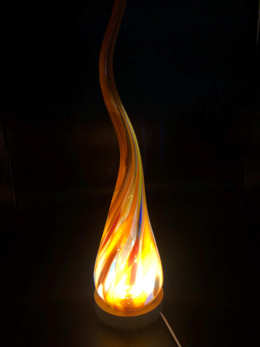 Hand Blown Red Glass Flame Lamp: LED Ambient Light