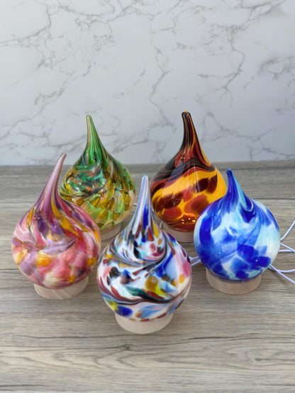 Pink Handblown Glass Teardrop Lamp: Colorful Swirl Night Light