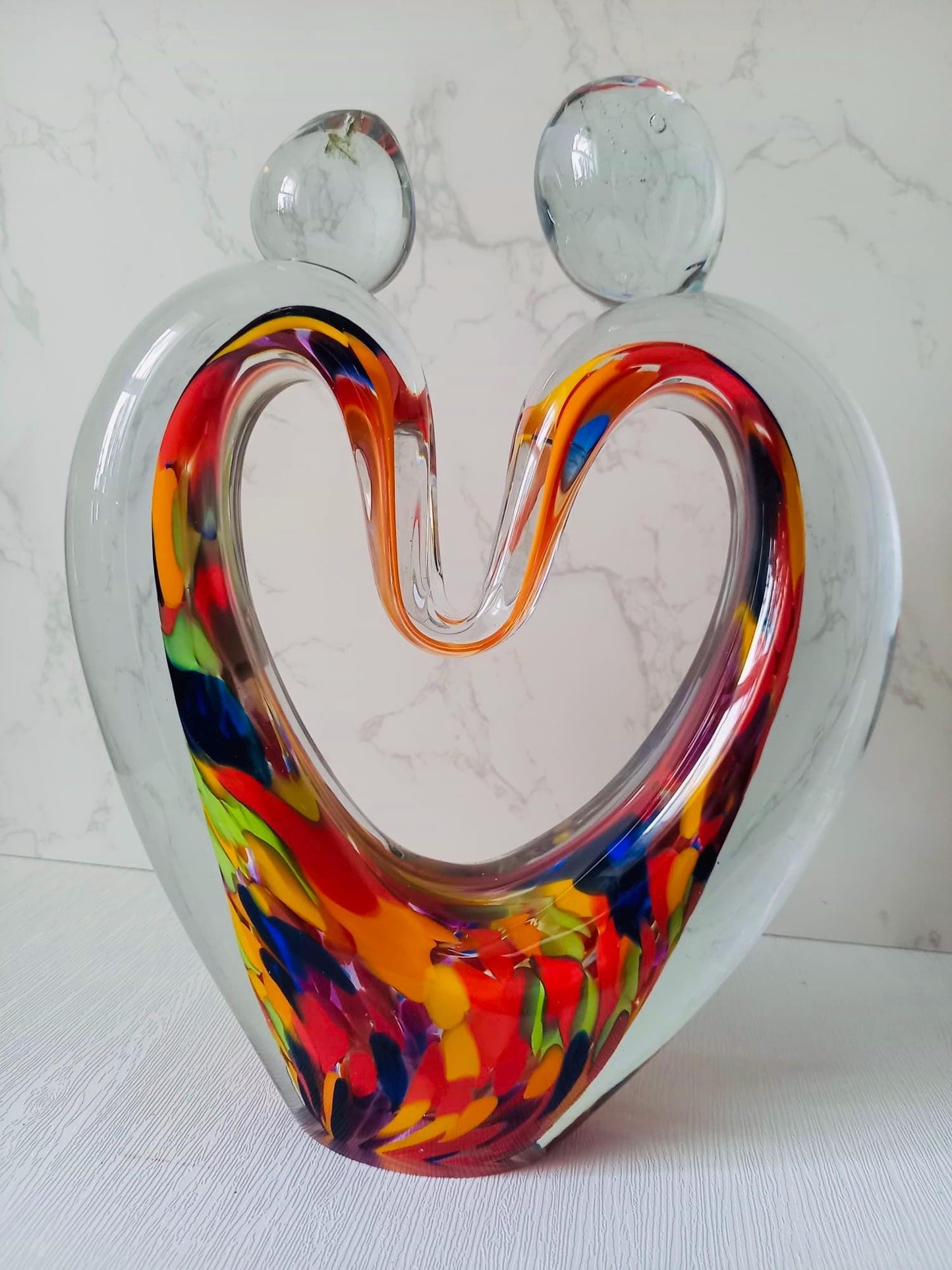 Iridescent Heart Lamp: Handcrafted Glass Sculpture with LED Glow