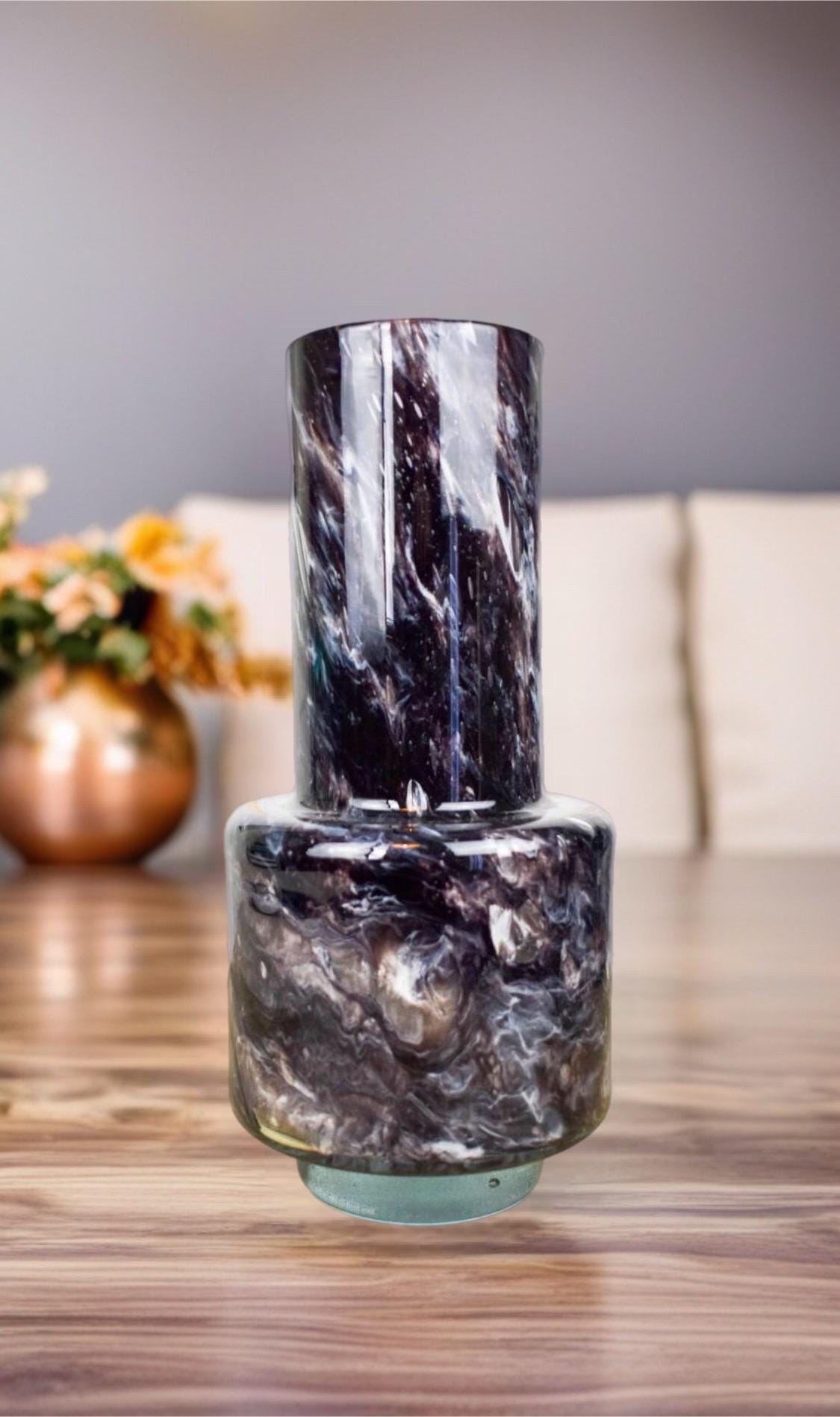 Handmade Mouth Blown Black Glass Vase - Elegant Home Decor (30cm)