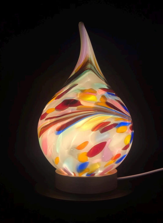 Handblown Glass Teardrop Lamp: Colorful Swirl Night Light