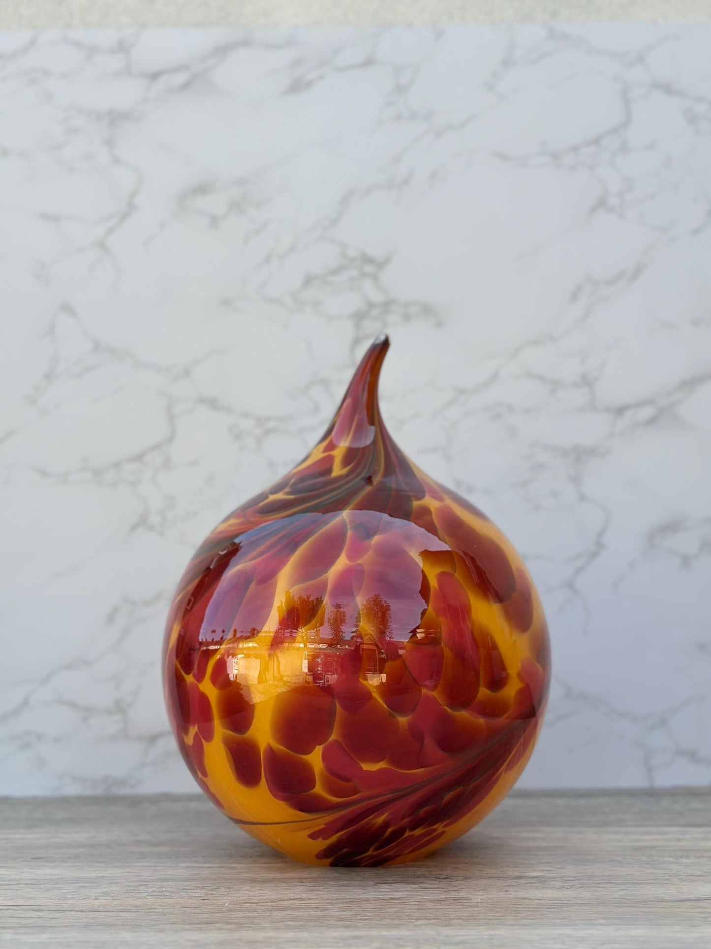 Handcrafted Red Orange Fire Glass Lamp: Artisan Home Decor Light