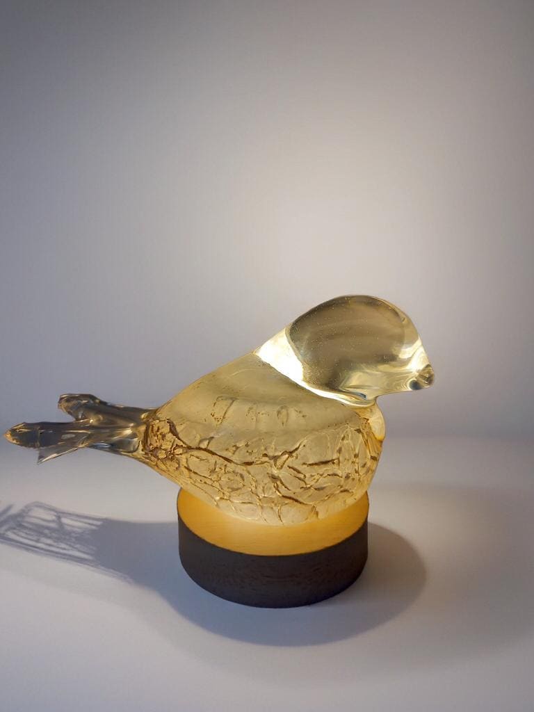 Hand Blown Iridescent Glass Bird Lamp: LED Accent Light
