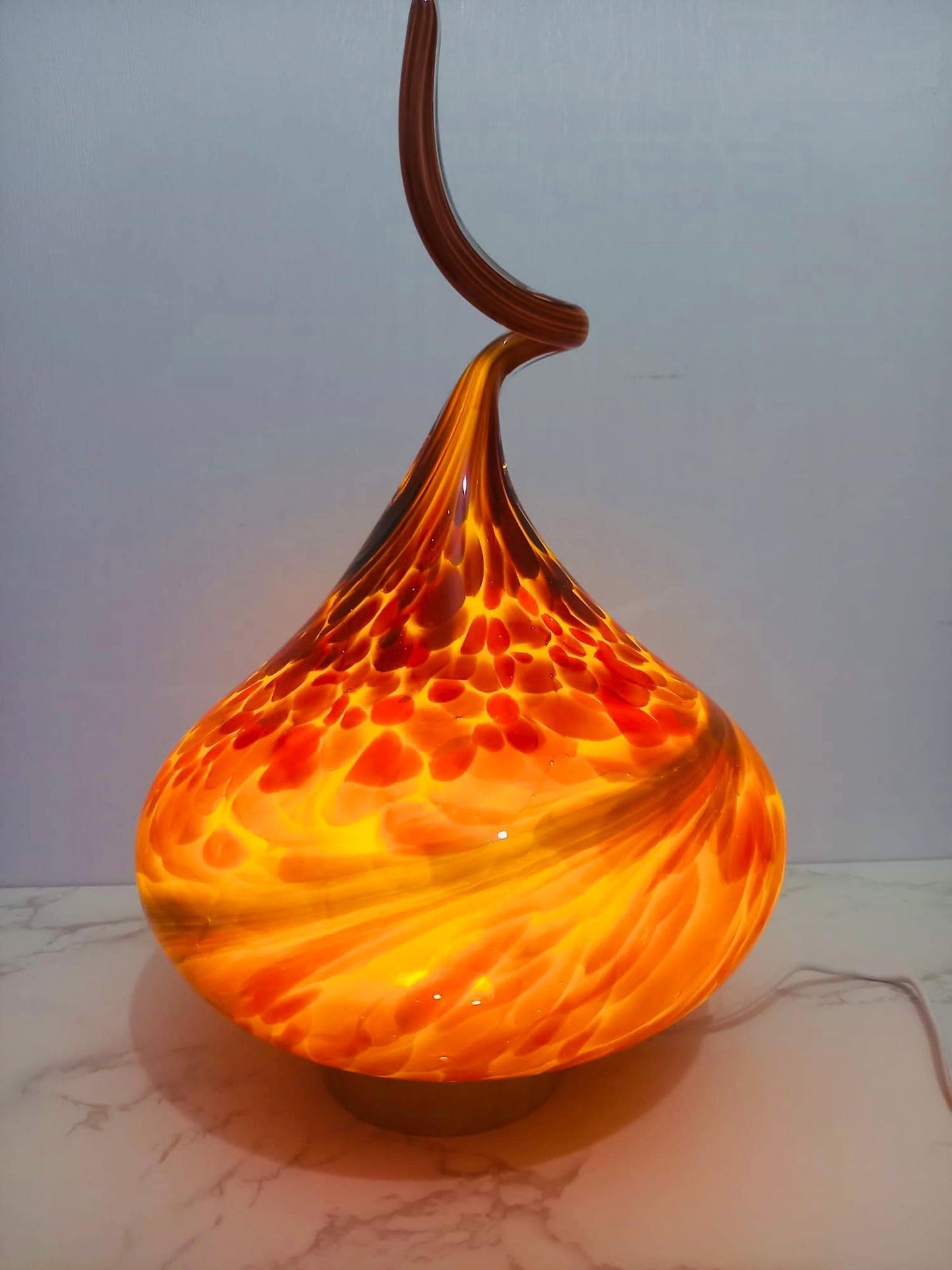 Red Glass Flame Lamp: Artisan USB Mood Light, Cosy Ambient Decor