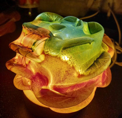 Iridescent Art Glass Rose Lamp: Hand-Blown LED Sculpture