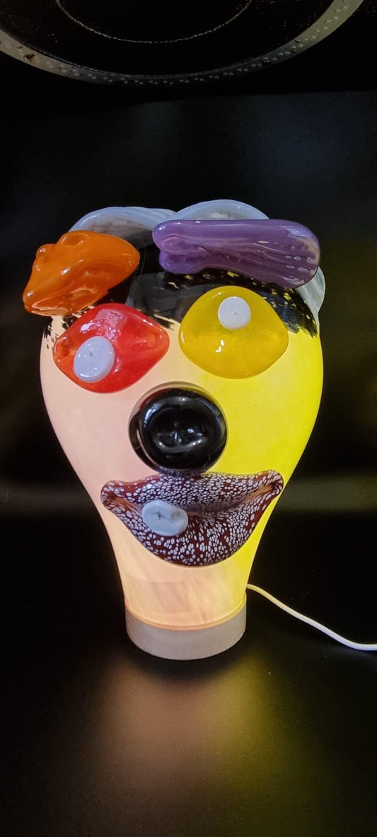 Handblown Glass Clown Lamp: Colorful Whimsical Art Night Light