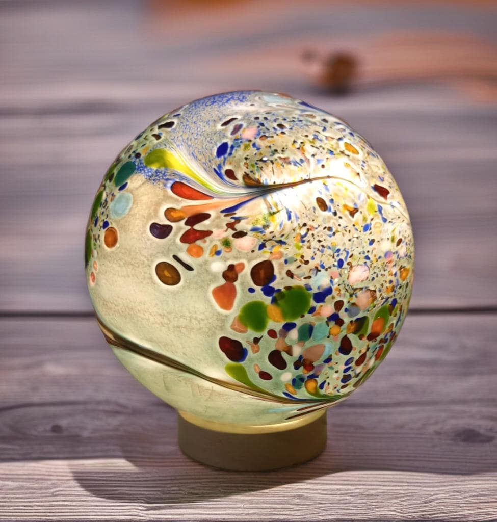 Handcrafted  Glass Sphere Lamp: Golden Amber Ambient Light