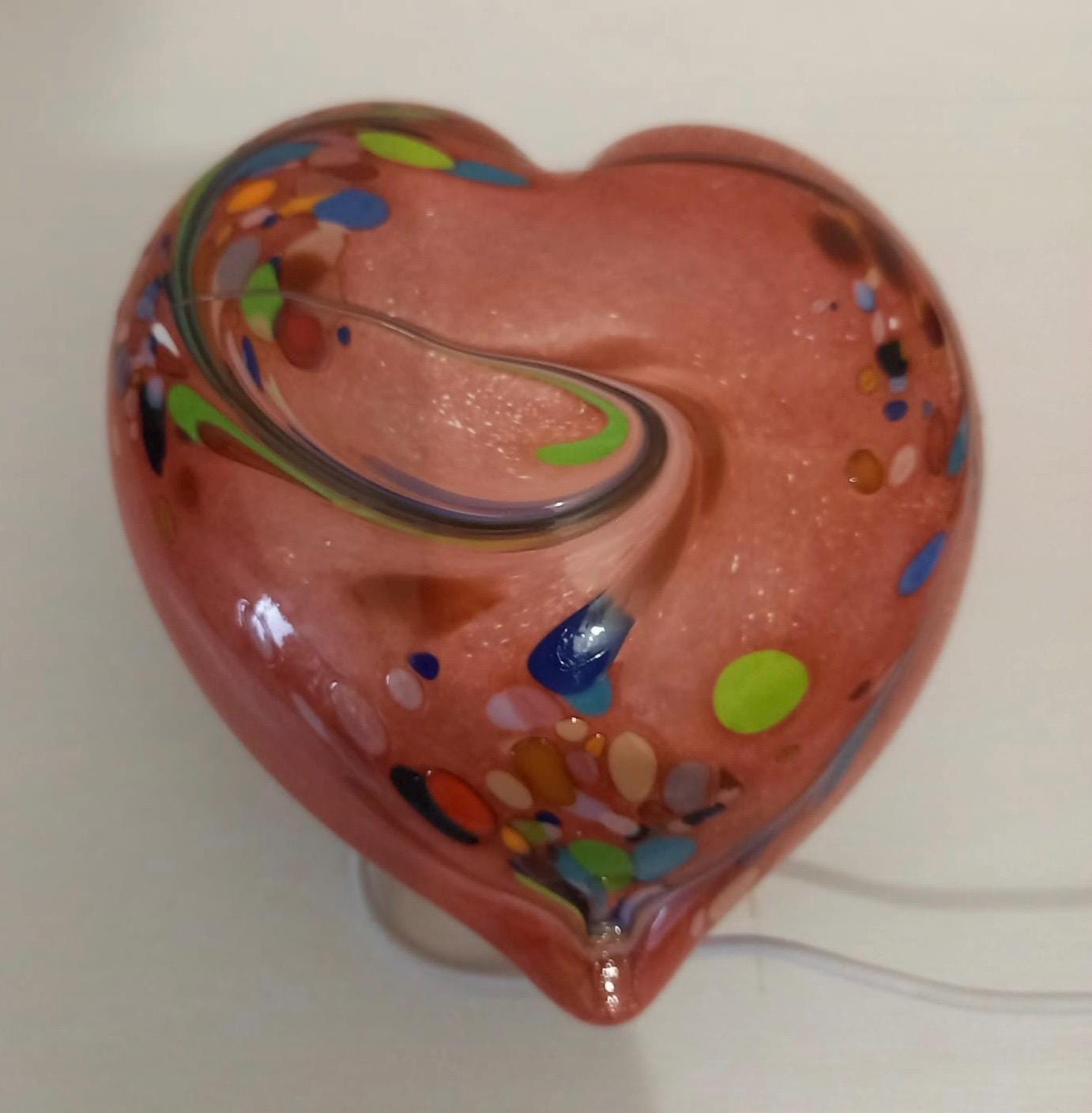 Iridescent Heart Glass Lamp: Handmade LED Mood Light, Romantic Decor