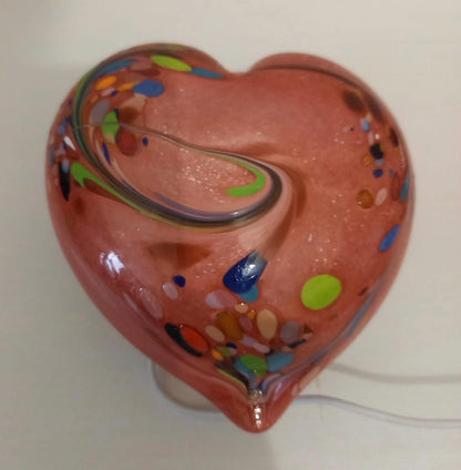 Iridescent Heart Glass Lamp: Handmade LED Mood Light, Romantic Decor