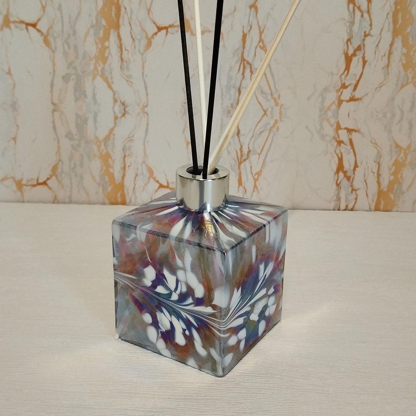 Handcrafted Iridescent Glass Diffuser Bottle: Artisan Home Fragrance