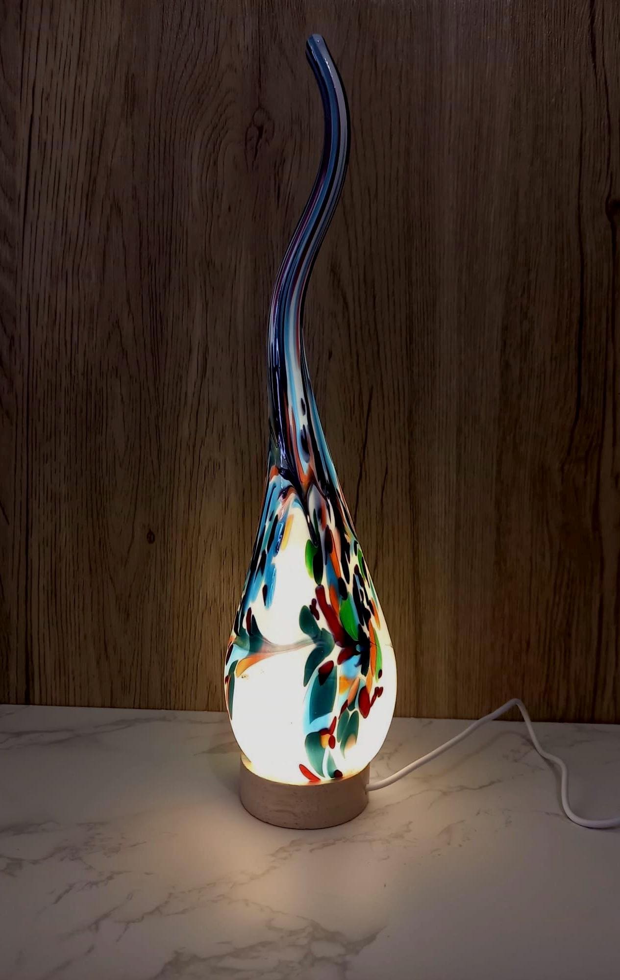 Hand Blown Glass Swirl Lamp: Colorful Ambient Light, Polish Art Glass