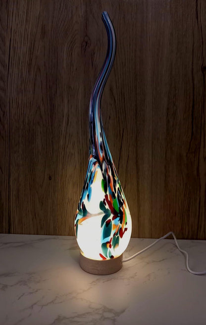 Hand Blown Glass Swirl Lamp: Colorful Ambient Light, Polish Art Glass