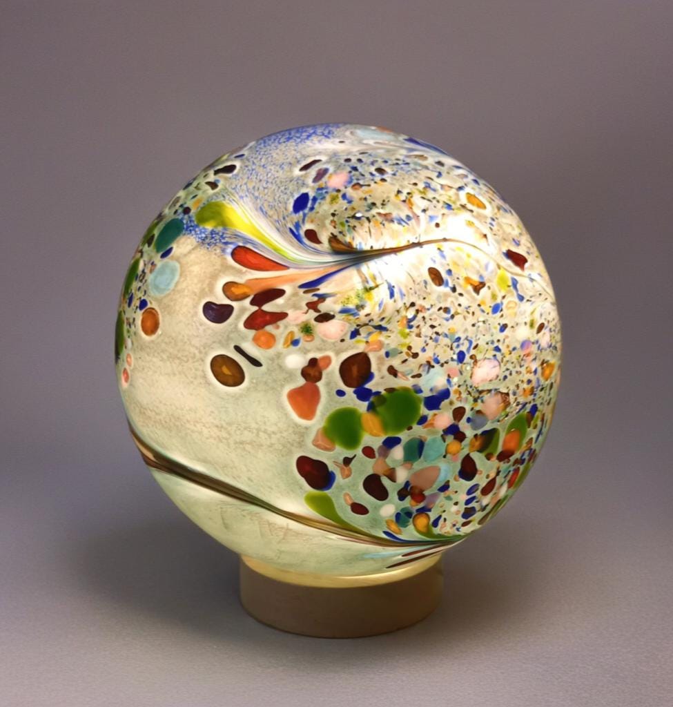 Handcrafted  Glass Sphere Lamp: Golden Amber Ambient Light