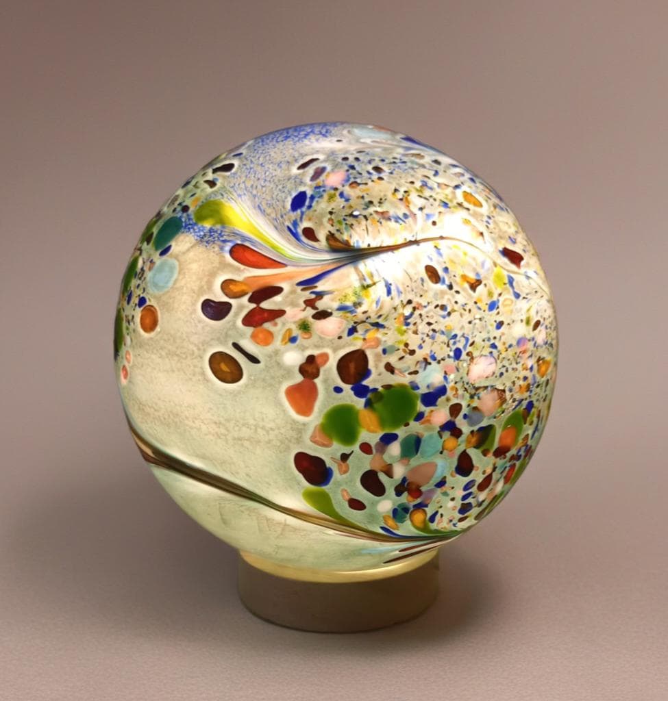 Handcrafted  Glass Sphere Lamp: Golden Amber Ambient Light