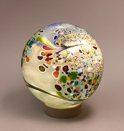 Handcrafted  Glass Sphere Lamp: Golden Amber Ambient Light
