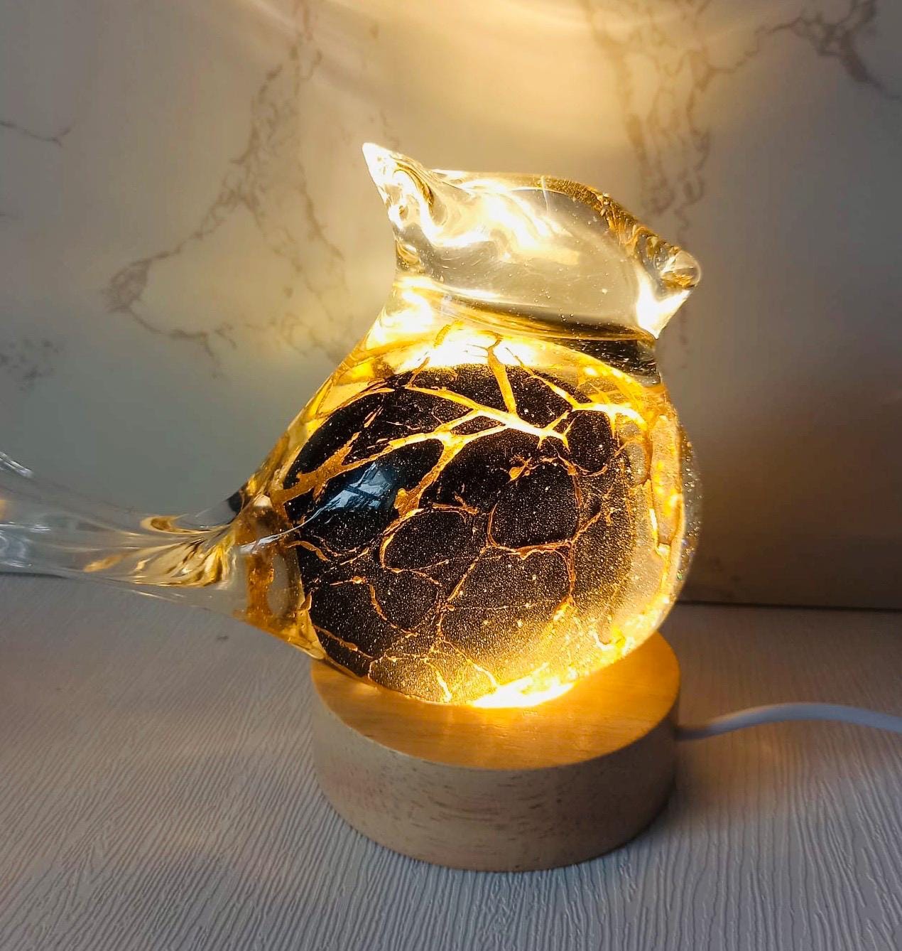 Iridescent Art Glass Bird Lamp: Handmade LED Home Decor
