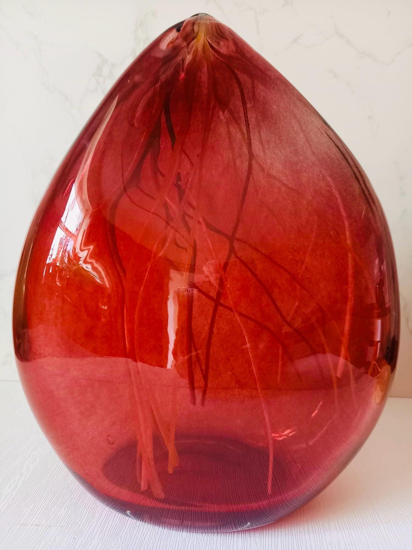 Hand Blown Iridescent Art Glass Lamp: LED Sculpture Light