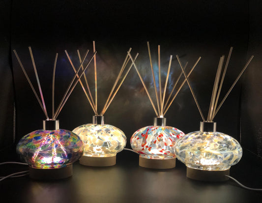 Handcrafted Glass Diffuser Lamp with Wood Stopper & LED Base