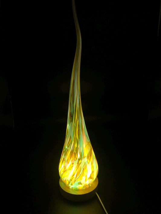 Hand Blown Green Glass Flame Lamp: LED Ambient Art Light