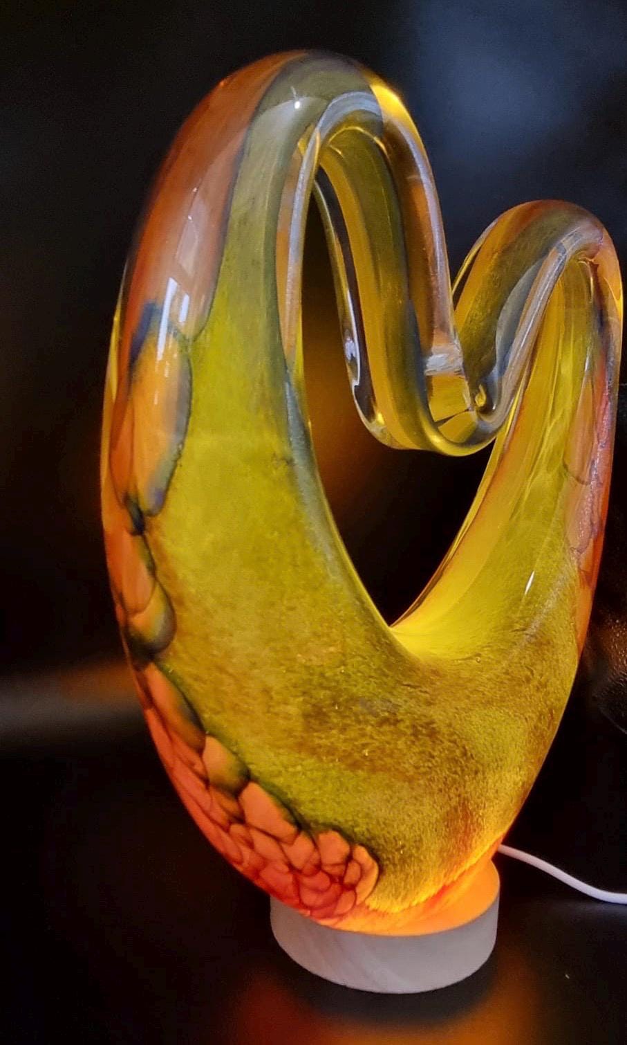 Iridescent Heart Glass Lamp: Handcrafted LED Sculpture - Romantic Home Decor