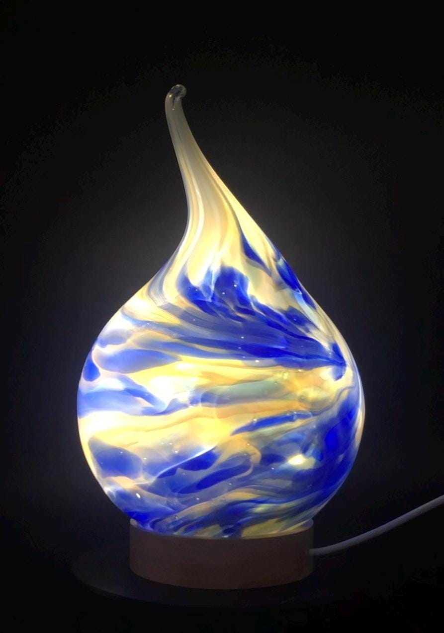 Pink Handblown Glass Teardrop Lamp: Colorful Swirl Night Light