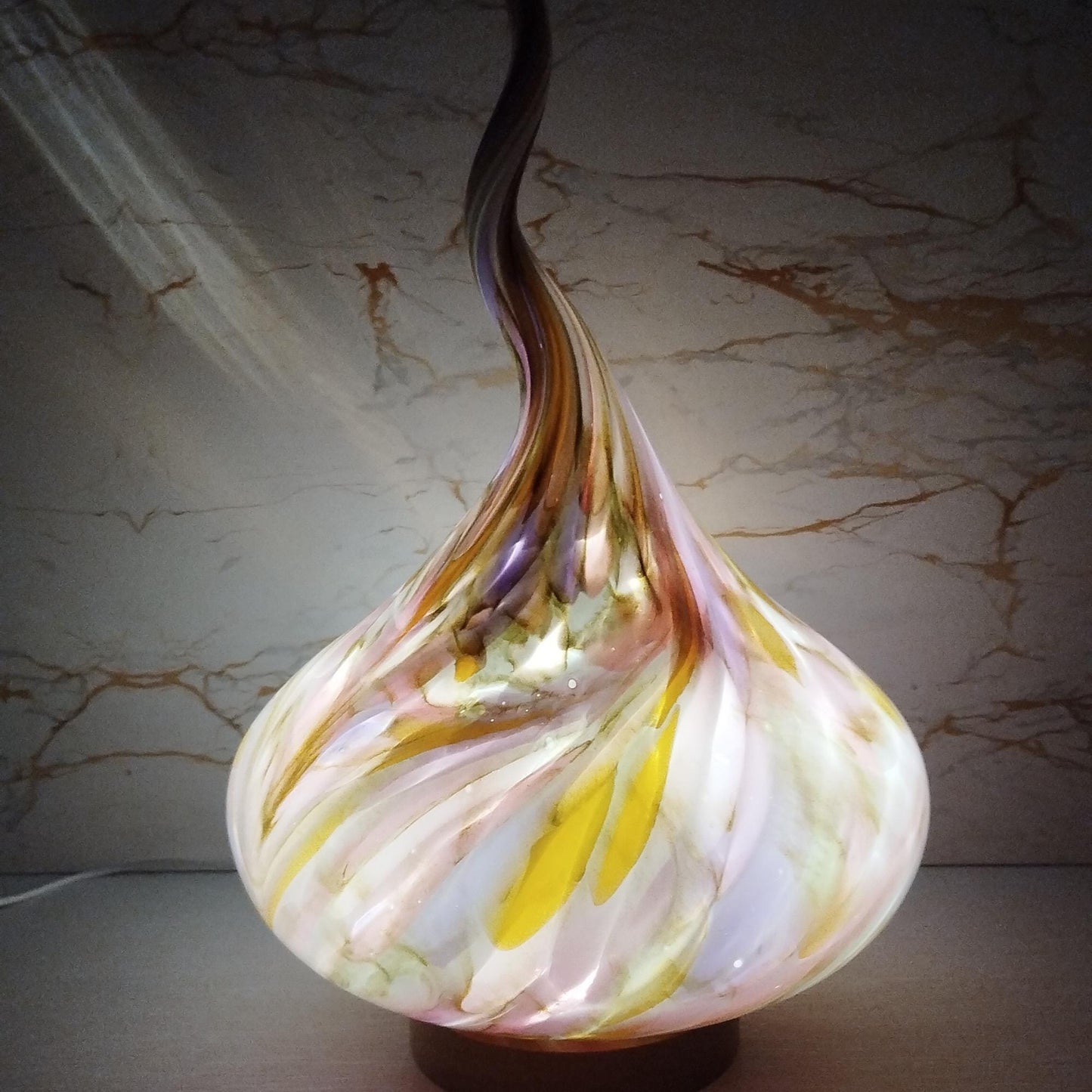 Handcrafted Amber Swirl Glass Flame Lamp: USB Artisan Mood Light