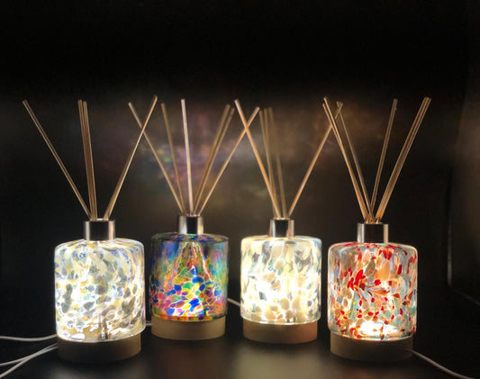 Handcrafted Glass Diffuser Lamp, LED Base, Elegant Home Déco